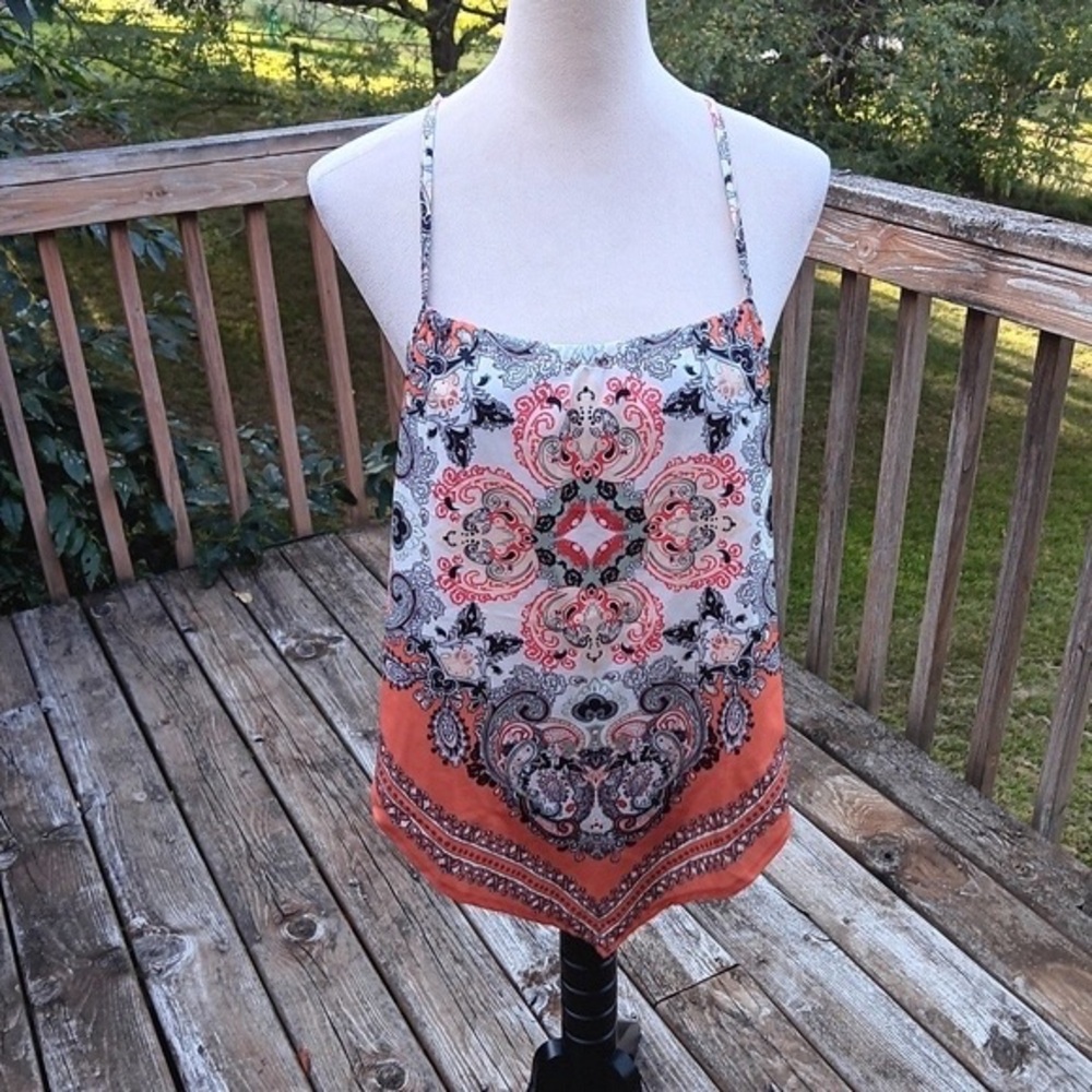 SHEIN Black, White, and Orange Patterned Camisole